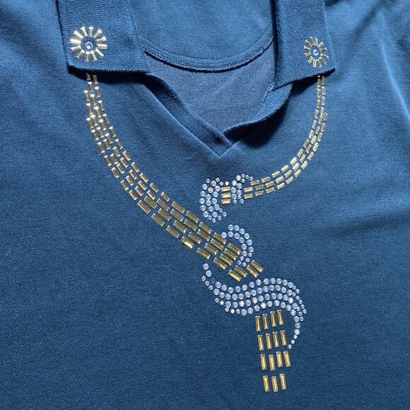 Port Authority Tops - Bedazzled Sun Snake Egyptian Vibes Short Sleeve Port Authority Neck Detail Gold